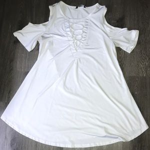 Zeagoo; (Large) White Cold Shoulder Women’s Blouse